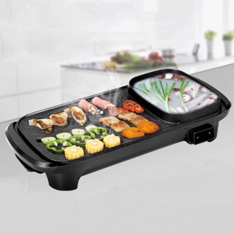Bếp Lẩu Nướng Đa năng 2 trong 1, Công suất 1300W Bề Mặt Chống Dính Truyền Nhiệt Nhanh, Ăn Nướng Kèm Ăn Lẩu