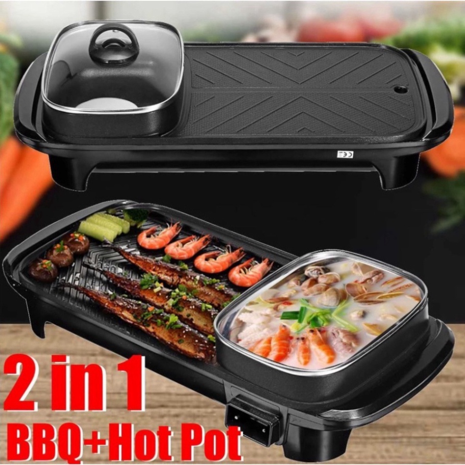 Bếp Lẩu Nướng Đa năng 2 trong 1, Công suất 1300W Bề Mặt Chống Dính Truyền Nhiệt Nhanh, Ăn Nướng Kèm Ăn Lẩu