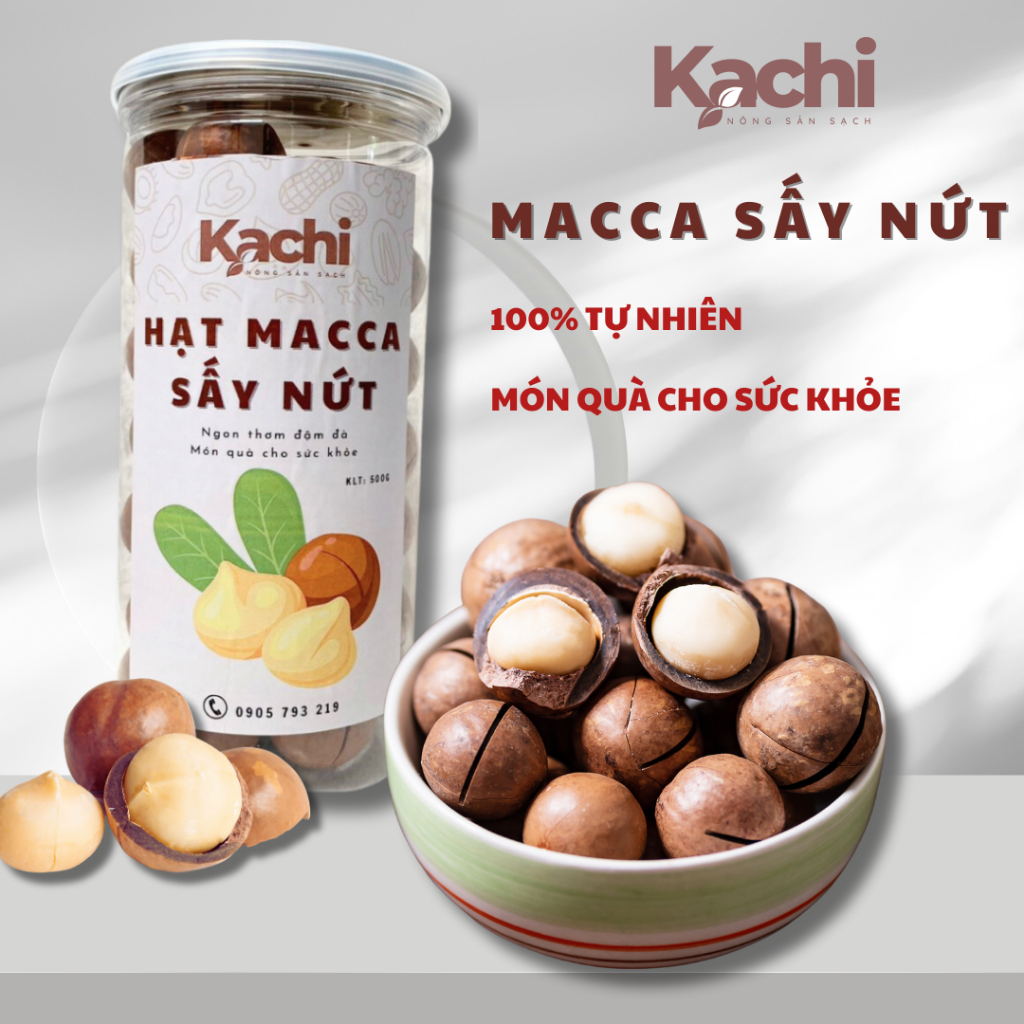 Hạt Macca Nứt Vỏ KACHI NÔNG SẢN, Hạt Macca Daklak Hộp 500G Nguyên Vị,Đã Rang Sấy,Ăn Vặt,Ăn Kiêng,Dinh Dưỡng Cho Bà Bầu
