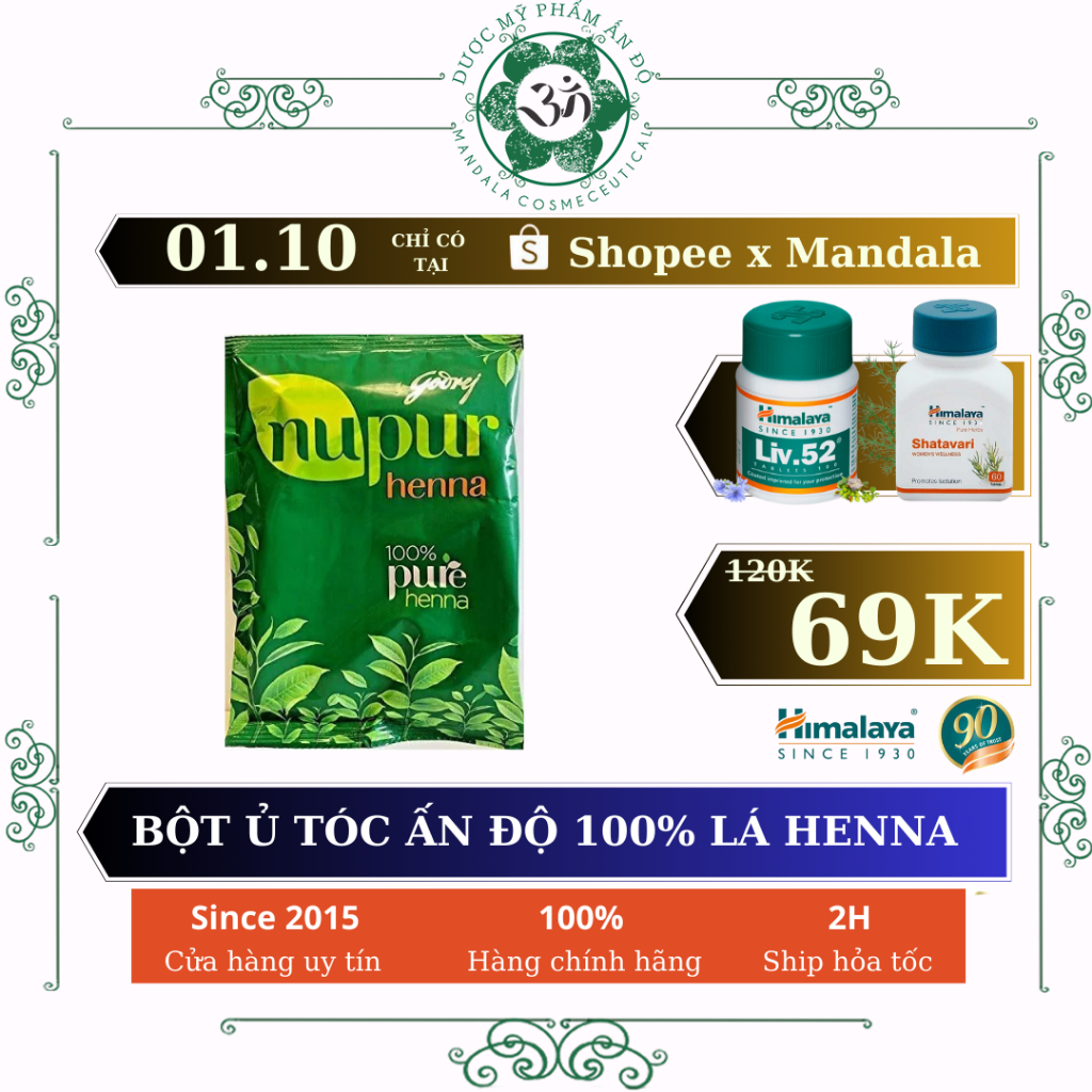 Bột ủ tóc Nupur 100% Henna 150g