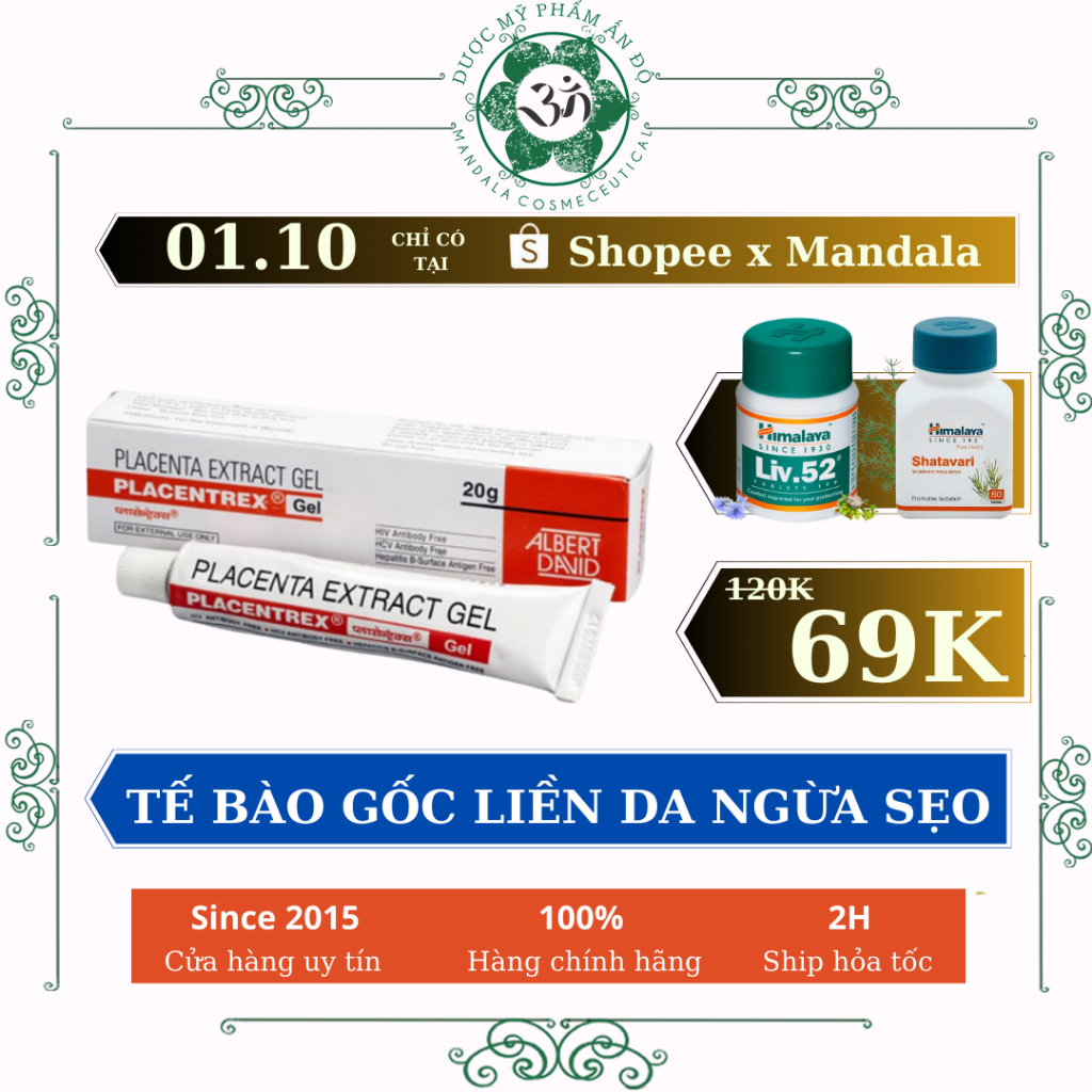 Placentrex Gel Tế bào gốc cuống rốn cho da tổn thương, lăn kim, nặn mụn