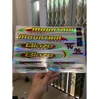 Bộ tem dán xe đạp Mountain Blaze Queen chữ vàng viền đỏ hàng nhập Thái Lan