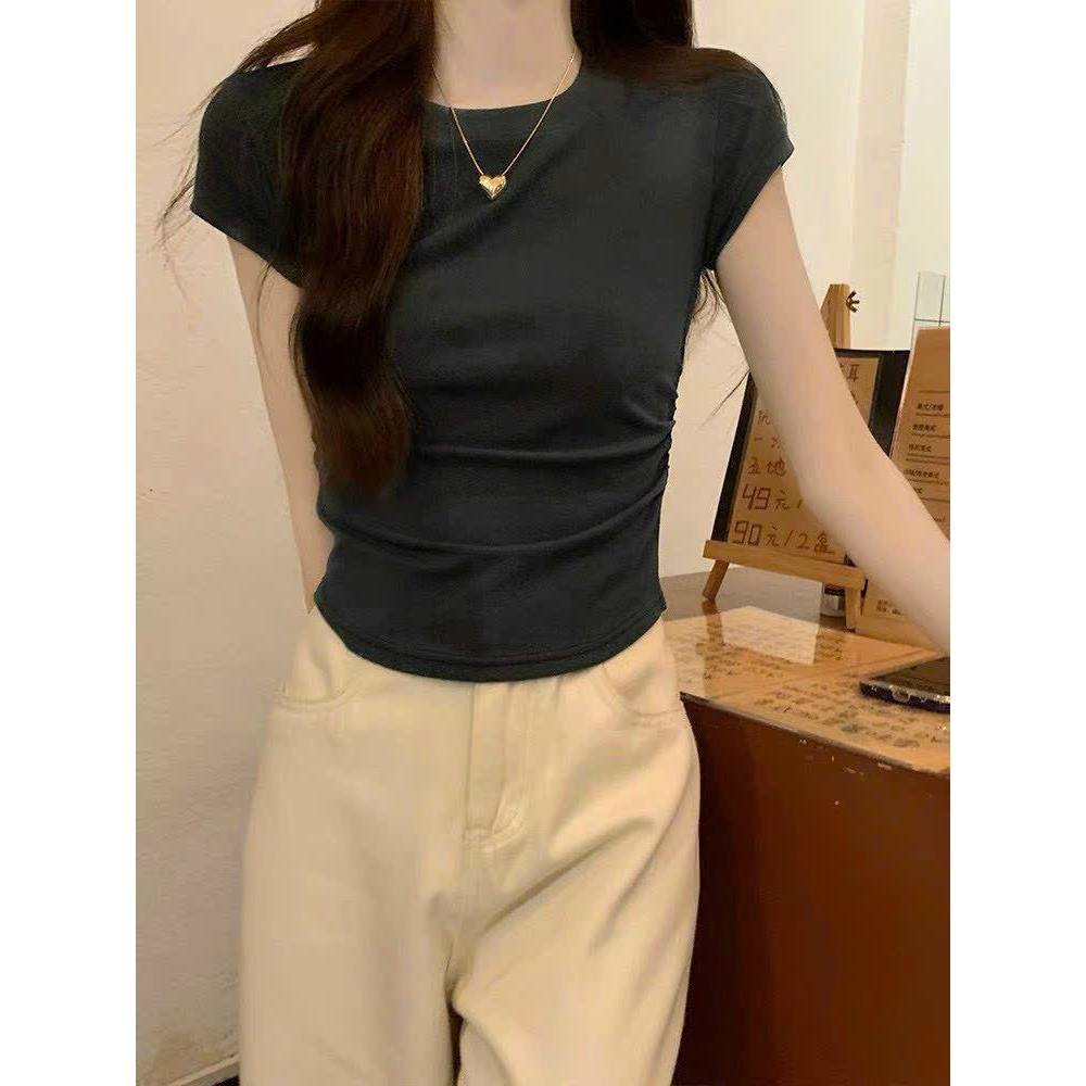 Áo coprop tay ngắn trơn ôm body nhún éo