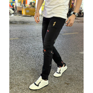 Quần jeans bò nam gúc ki đen trơn hoạ tiết thêu nhỏ chuẩn lai auth hàng cao cấp cam kết chất lượng
