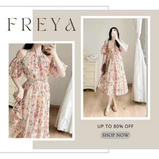 🛍Đầm váy nữ 🛍Đầm cổ yếm trễ vai hoa nhí xinh xắn,Váy bo eo dáng midi cổ yếm màu hồng hoa nhí,váy dự tiệc sang trọng