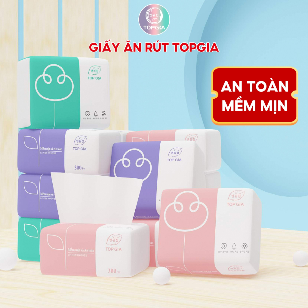 Giấy ăn rút cao cấp Top Gia thùng 30 gói/ túi 16 gói 4 lớp mix 3 màu cực xinh