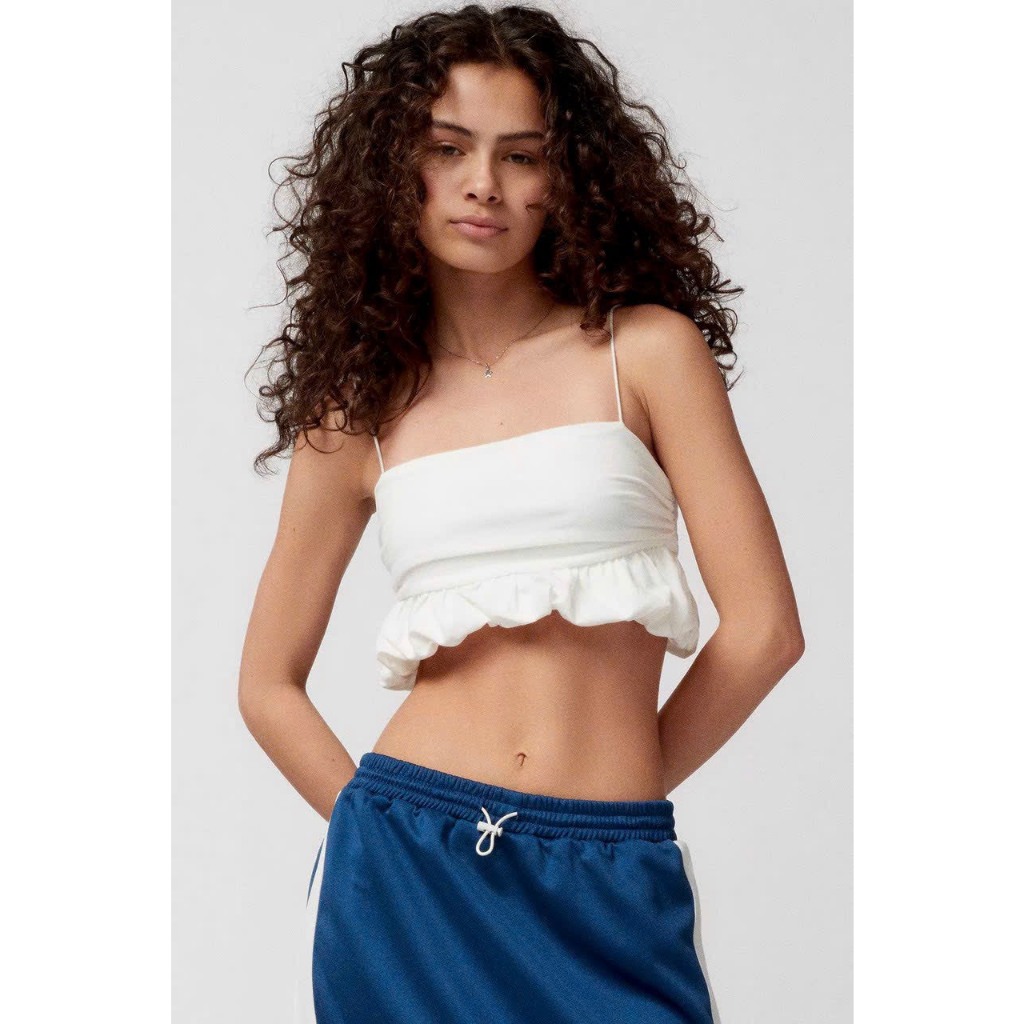 Áo 2 dây Nữ dạng bra hở lưng croptop sợi bún vải cotton Uban siêu xinh hai lớp dày dặn ôm body sexy 2mau Trắng đen