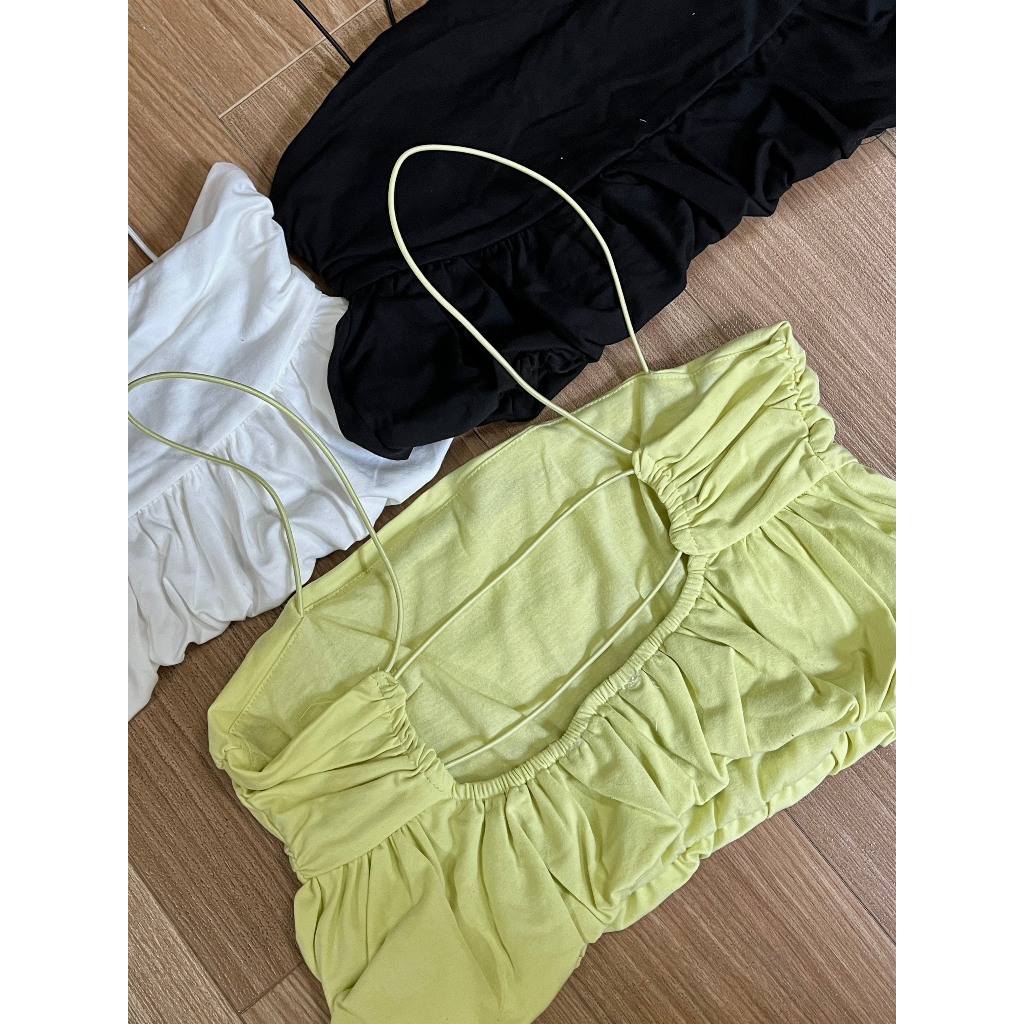 Áo 2 dây Nữ dạng bra hở lưng croptop sợi bún vải cotton Uban siêu xinh hai lớp dày dặn ôm body sexy 2mau Trắng đen