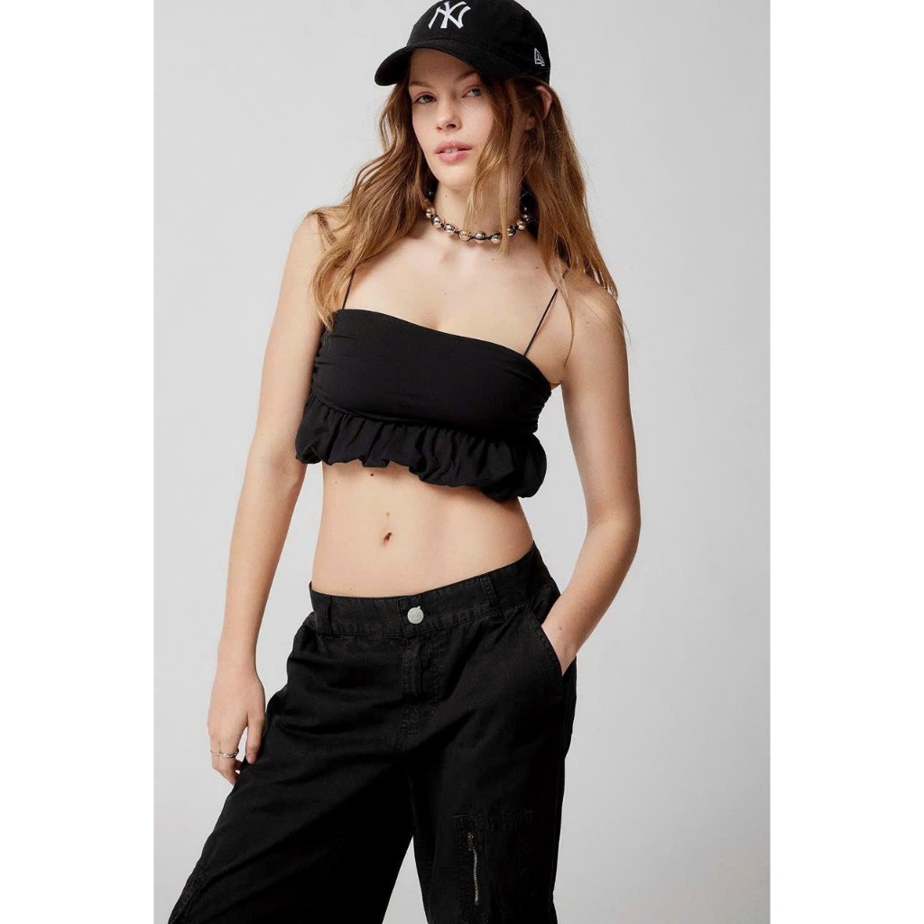 Áo 2 dây Nữ dạng bra hở lưng croptop sợi bún vải cotton Uban siêu xinh hai lớp dày dặn ôm body sexy 2mau Trắng đen