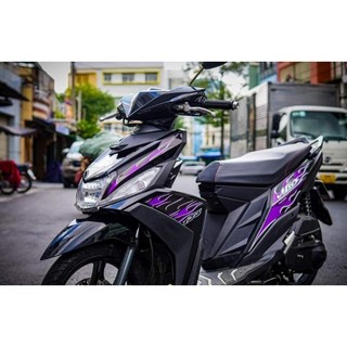Tem lửa dán xe mio m3 . Tem rời lửa tím đen cao cấp 3 lớp bóng