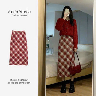 Chân Váy Dạ Dài Kẻ Sọc Caro Midi Caro Skirt Tôn Dáng Đứng Phong Cách Retro Hàn Quốc