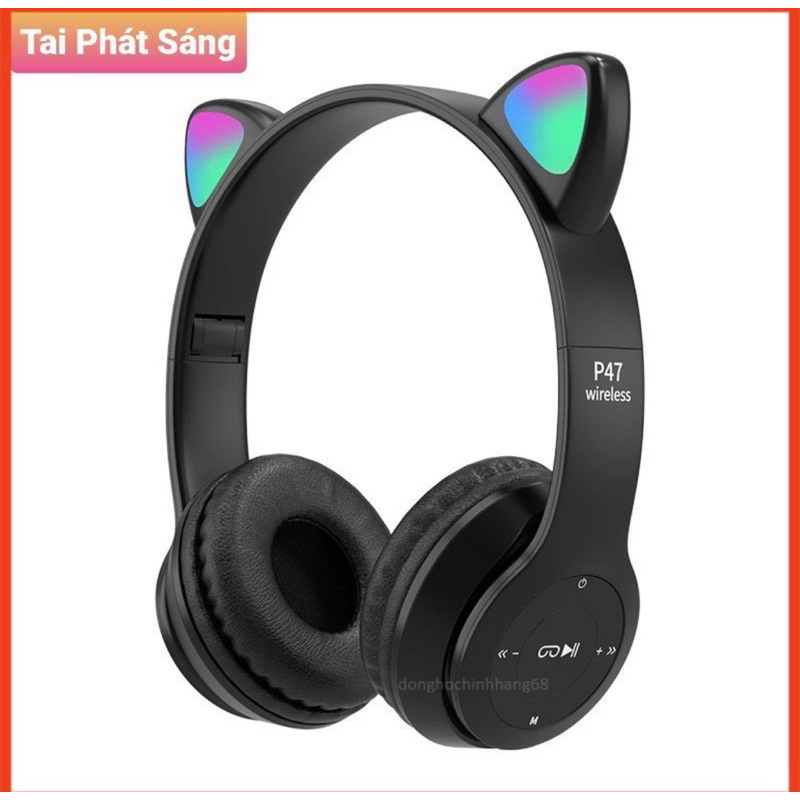 Tai Nghe Mèo Bluetooth P47M, Tai Mèo Dễ Thương Có Mic, Âm Bass Mạnh Mẽ Nghe Nhạc Cực Hay Bảo Hành 1 Năm