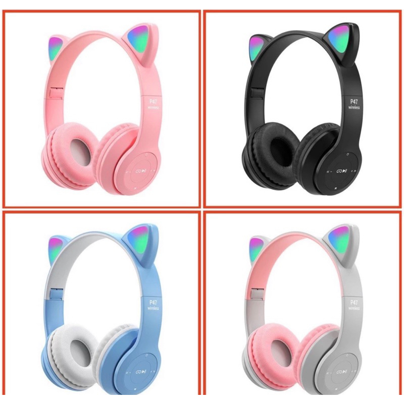 Tai Nghe Mèo Bluetooth P47M, Tai Mèo Dễ Thương Có Mic, Âm Bass Mạnh Mẽ Nghe Nhạc Cực Hay Bảo Hành 1 Năm