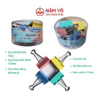 Lon 60 cái kẹp bướm đủ màu kim loại mini g-star/ gstar size nhỏ 15mm kẹp giấy tờ, tài liệu