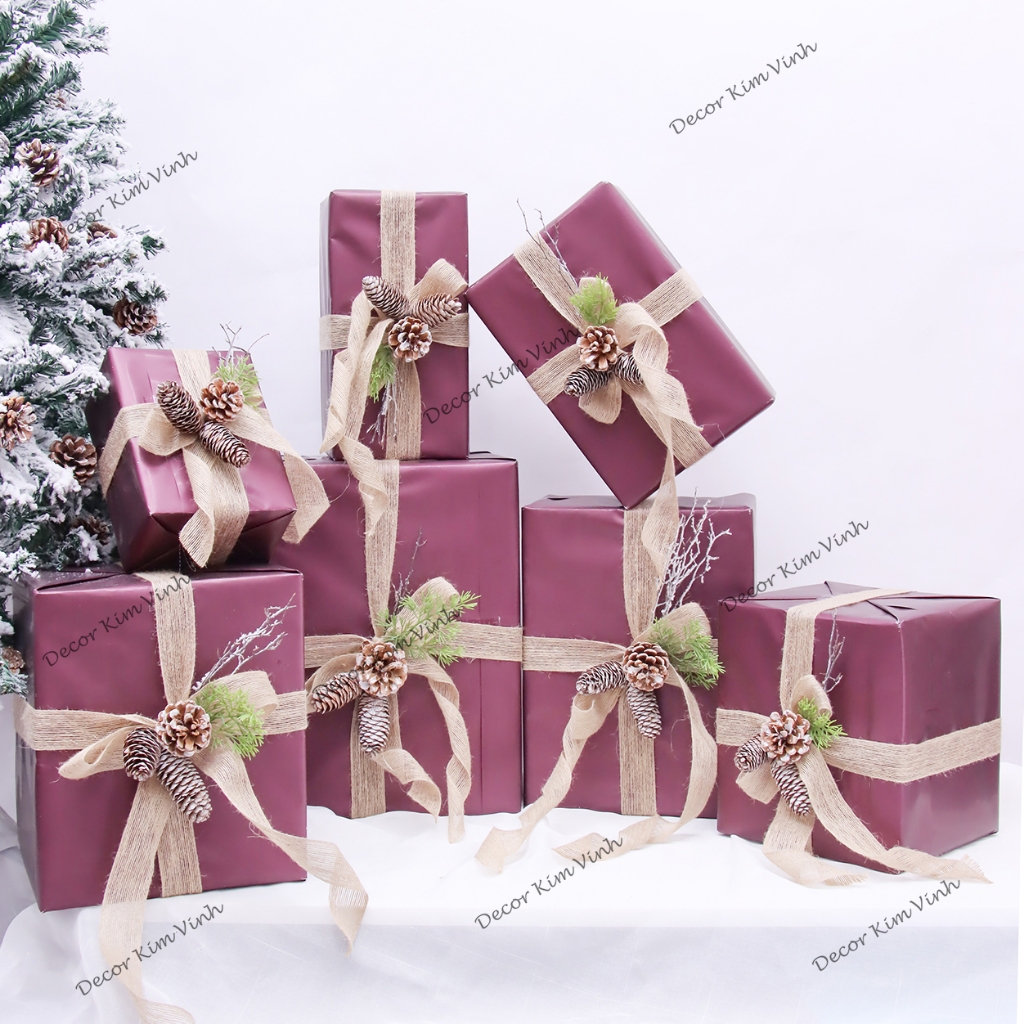 Set Vật Liệu Làm Hộp Quà Giáng Sinh SETQUA09 Tím Vintage Hộp Quà Noel Trang Trí Giáng Sinh