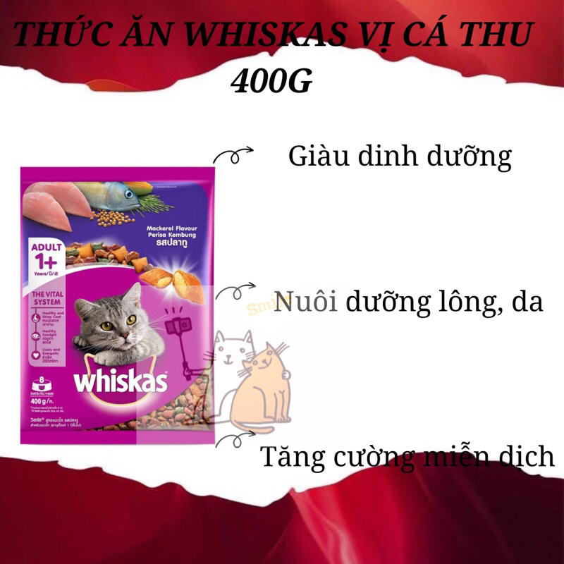 Thức ăn cho mèo Whiskas vị cá thu túi 400g ( giao ngẫu nhiên)