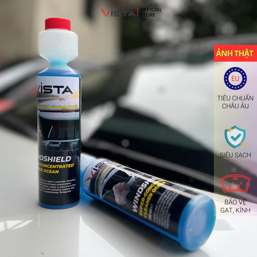 Chai Nước Rửa Kính Xe Ô Tô 250 ML Thương Hiệu Vista | Sạch nhanh | Bảo Vệ Kính & Lưỡi Gạt | Tiêu Chuẩn Châu Âu