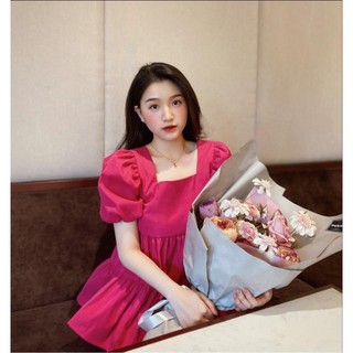 Áo bầu xinh cổ vuông tay bồng  màu hồng 3 tầng