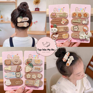 Set 3 miếng dán tóc mái cho bé gái gai Velcro tự dính không đau màu nâu trà sữa đính nơ hoa cố định tóc con