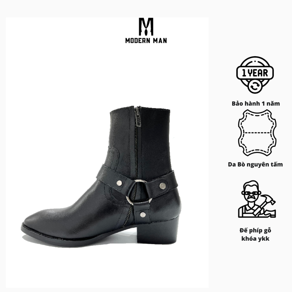 Harness Boots Nam MODERN MAN  Cải Tiến Da Bò Đế Phíp , Khâu Đế  Cao 5cm