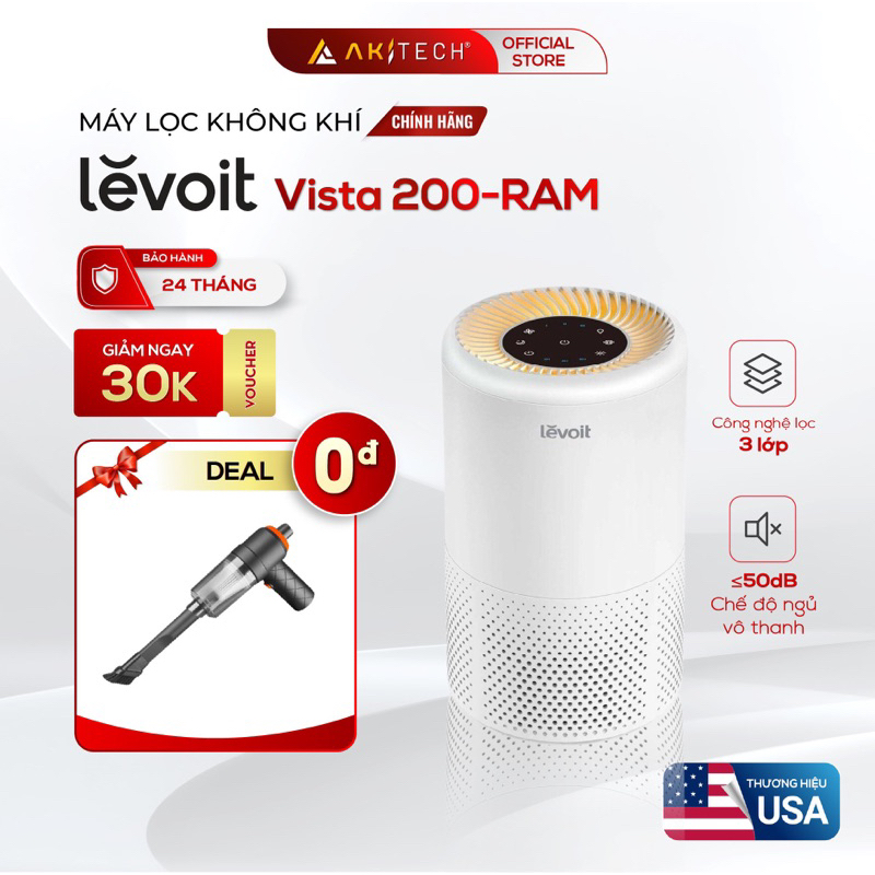 Máy lọc không khí Levoit Vista 200-RAM 15m2 | Bộ lọc HEPA H13 | Hàng c