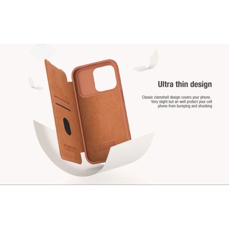 Bao da Nillkin QIN cho iphone 15 pro max,15 pro,15 plus,15 có nắp trượt bảo vệ camera.
