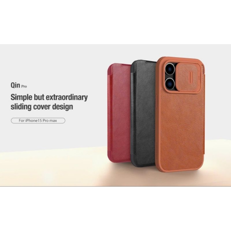 Bao da Nillkin QIN cho iphone 15 pro max,15 pro,15 plus,15 có nắp trượt bảo vệ camera.