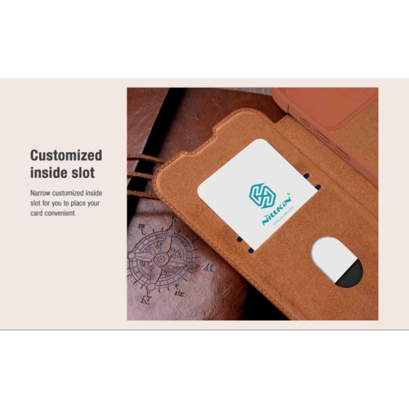 Bao da Nillkin QIN cho iphone 15 pro max,15 pro,15 plus,15 có nắp trượt bảo vệ camera.