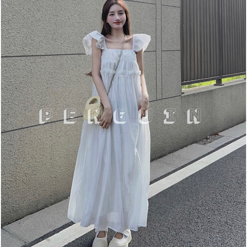 Đầm váy maxi hai lớp tay cánh tiên phong cách trẻ trung du lịch hè, đi biển hàng Taobao[D30]