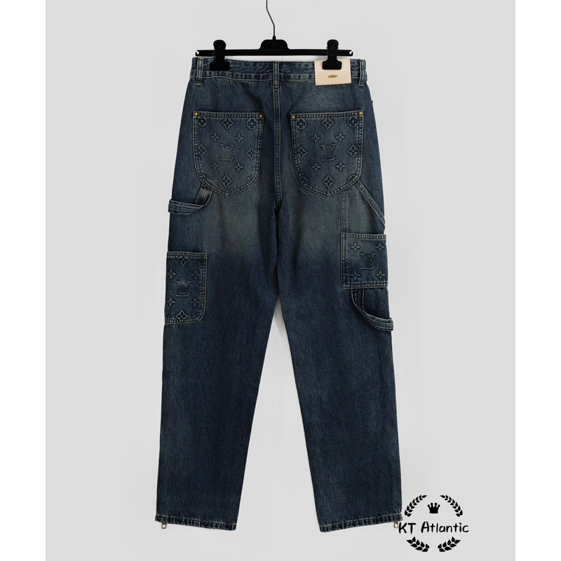 Quần jeans nam chất bò mềm lv ống xuông mix đai