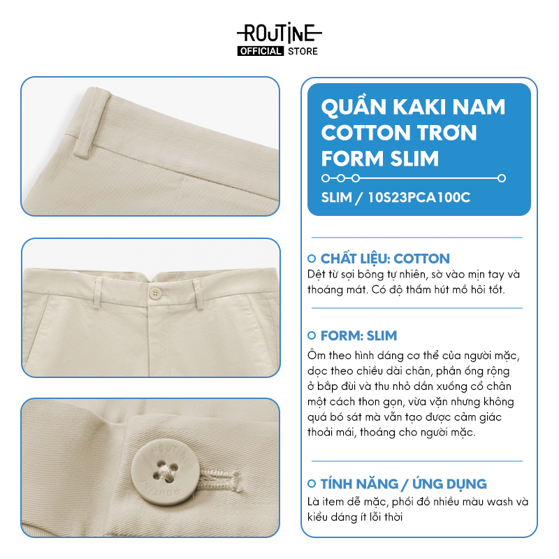 Quần Kaki Nam Cotton Trơn Form Slim - Routine 10S23PCA100C