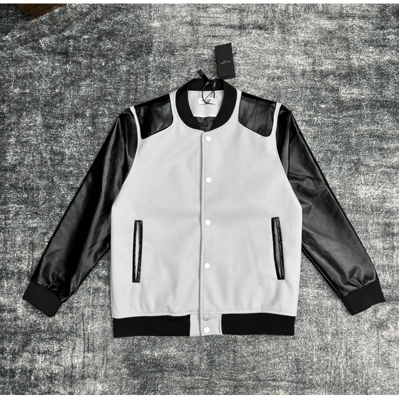 Áo khoác bomber nam nữ có họa tiết nỉ pha da ba màu khoá cúc bấm thời trang phong cách giới trẻ có size từ s đến xl
