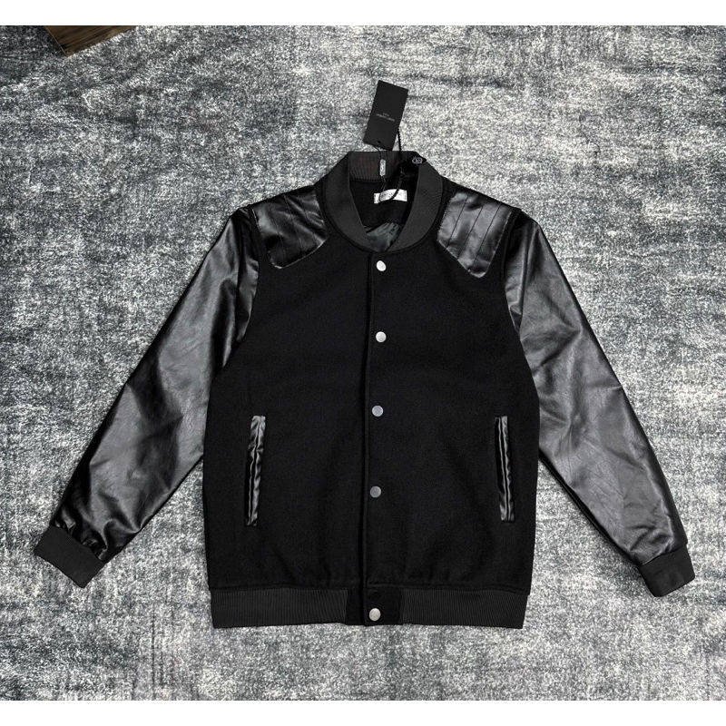 Áo khoác bomber nam nữ có họa tiết nỉ pha da ba màu khoá cúc bấm thời trang phong cách giới trẻ có size từ s đến xl