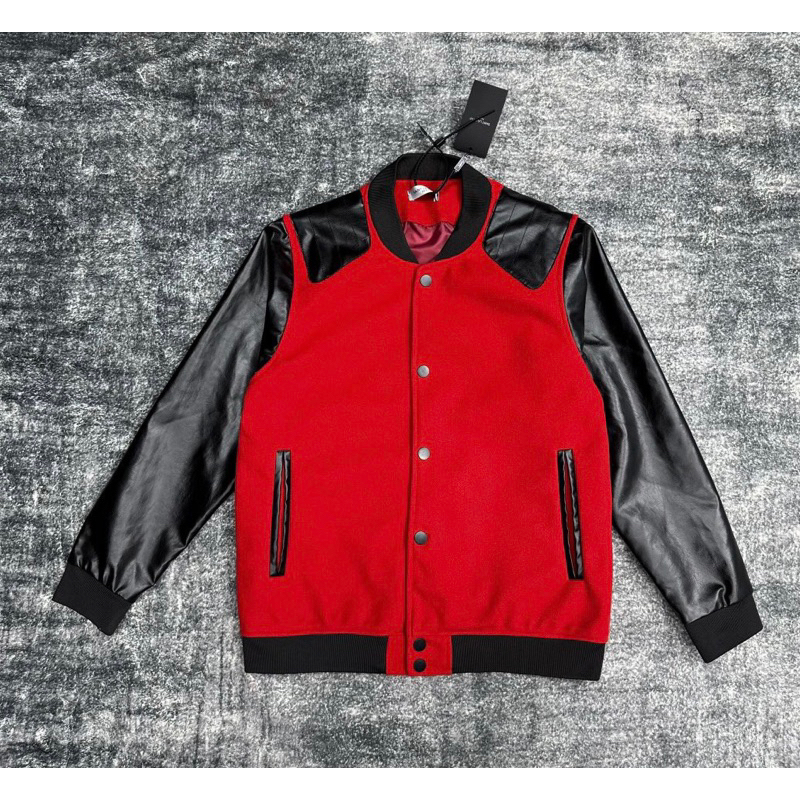 Áo khoác bomber nam nữ có họa tiết nỉ pha da ba màu khoá cúc bấm thời trang phong cách giới trẻ có size từ s đến xl