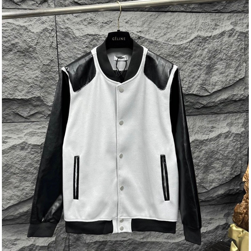 Áo khoác bomber nam nữ có họa tiết nỉ pha da ba màu khoá cúc bấm thời trang phong cách giới trẻ có size từ s đến xl