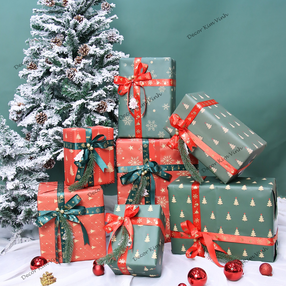 Set Hộp Quà Giáng Sinh Xanh Đỏ SETQUA05 Hộp Quà Noel Trang Trí Giáng Sinh
