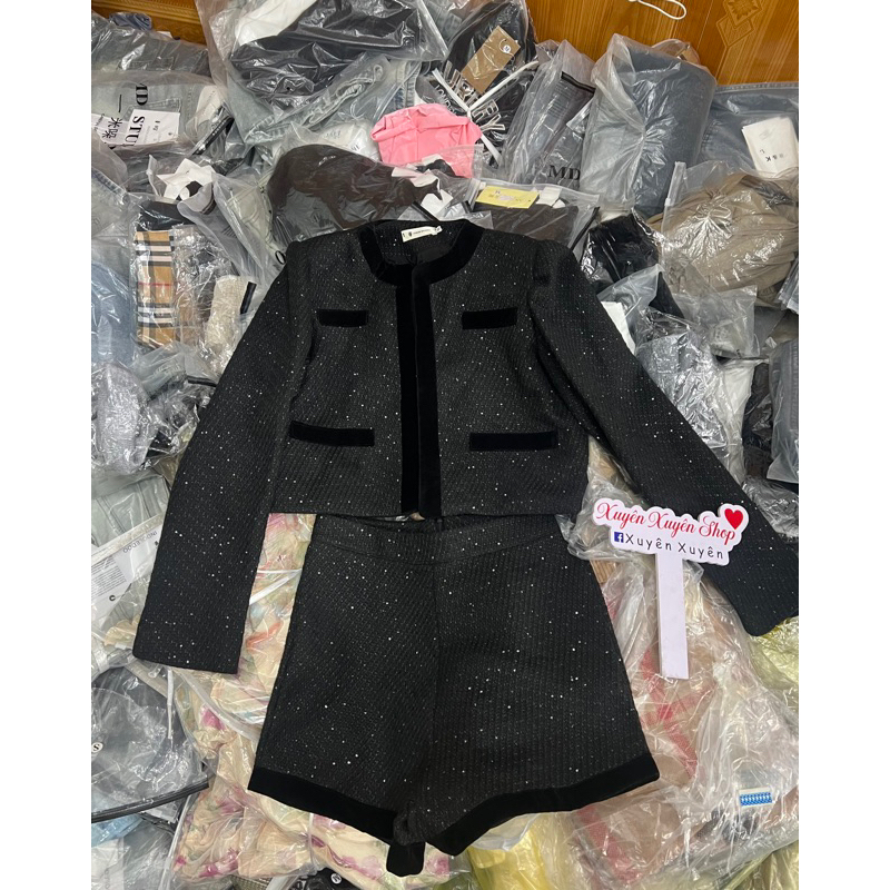 Set áo dạ sweet đính kim sa, Kèm quần ngắn sang chảnh hách dáng xỉu