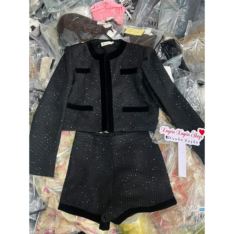 Set áo dạ sweet đính kim sa, Kèm quần ngắn sang chảnh hách dáng xỉu