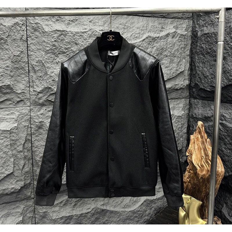 Áo khoác bomber nam nữ có họa tiết nỉ pha da ba màu khoá cúc bấm thời trang phong cách giới trẻ có size từ s đến xl