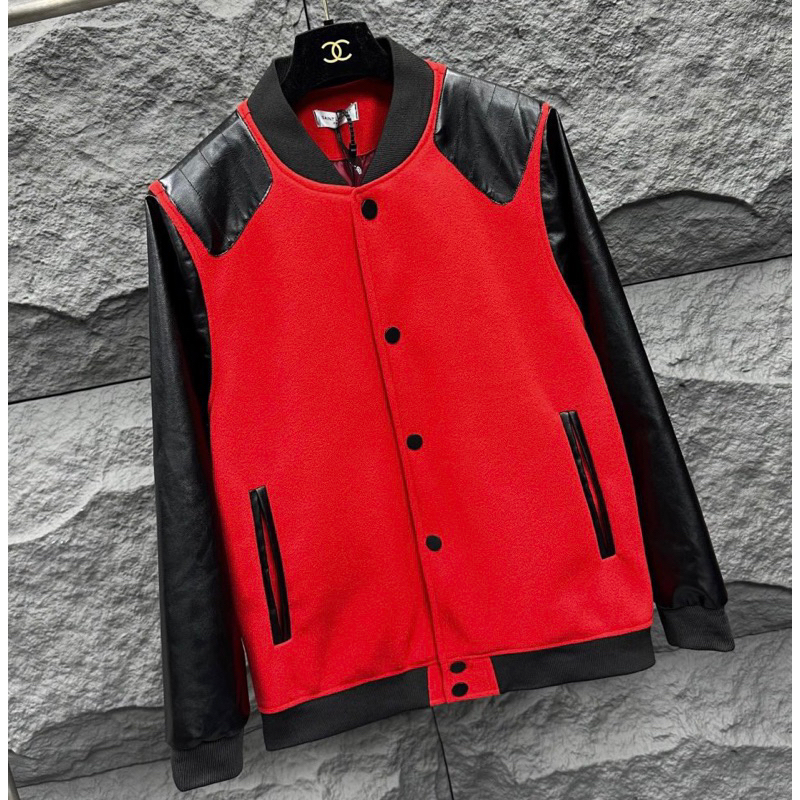 Áo khoác bomber nam nữ có họa tiết nỉ pha da ba màu khoá cúc bấm thời trang phong cách giới trẻ có size từ s đến xl