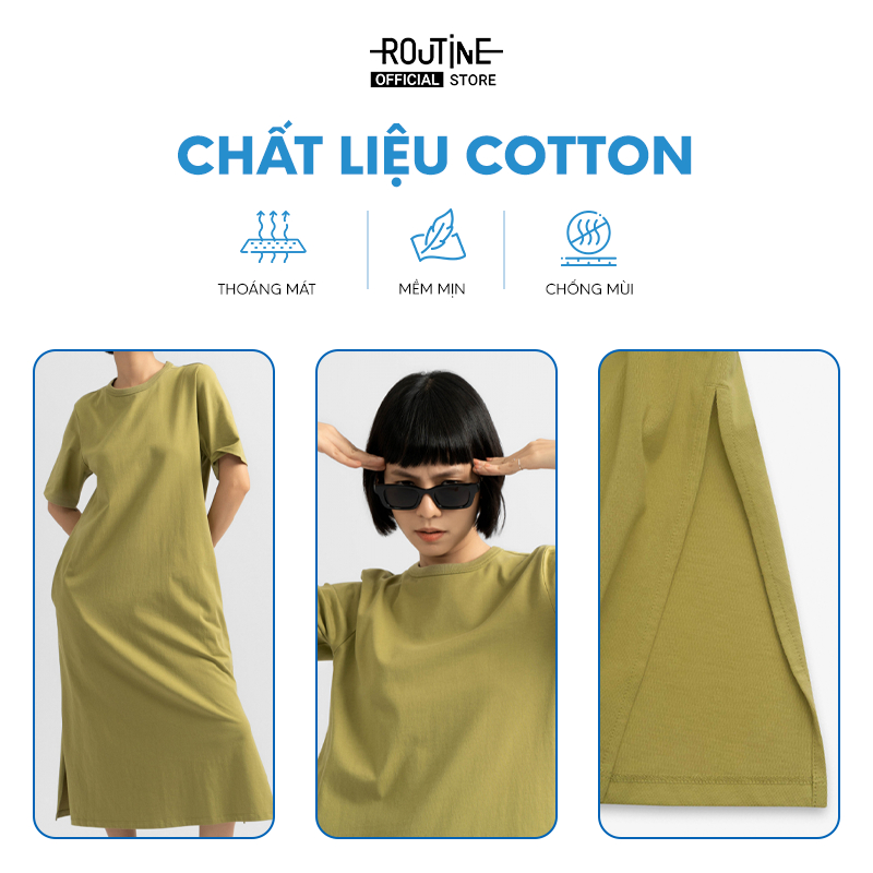 Đầm Midi Kiểu T- Routineshirt Tay Ngắn Trơn Form A Line - Routine 10S23DREW007