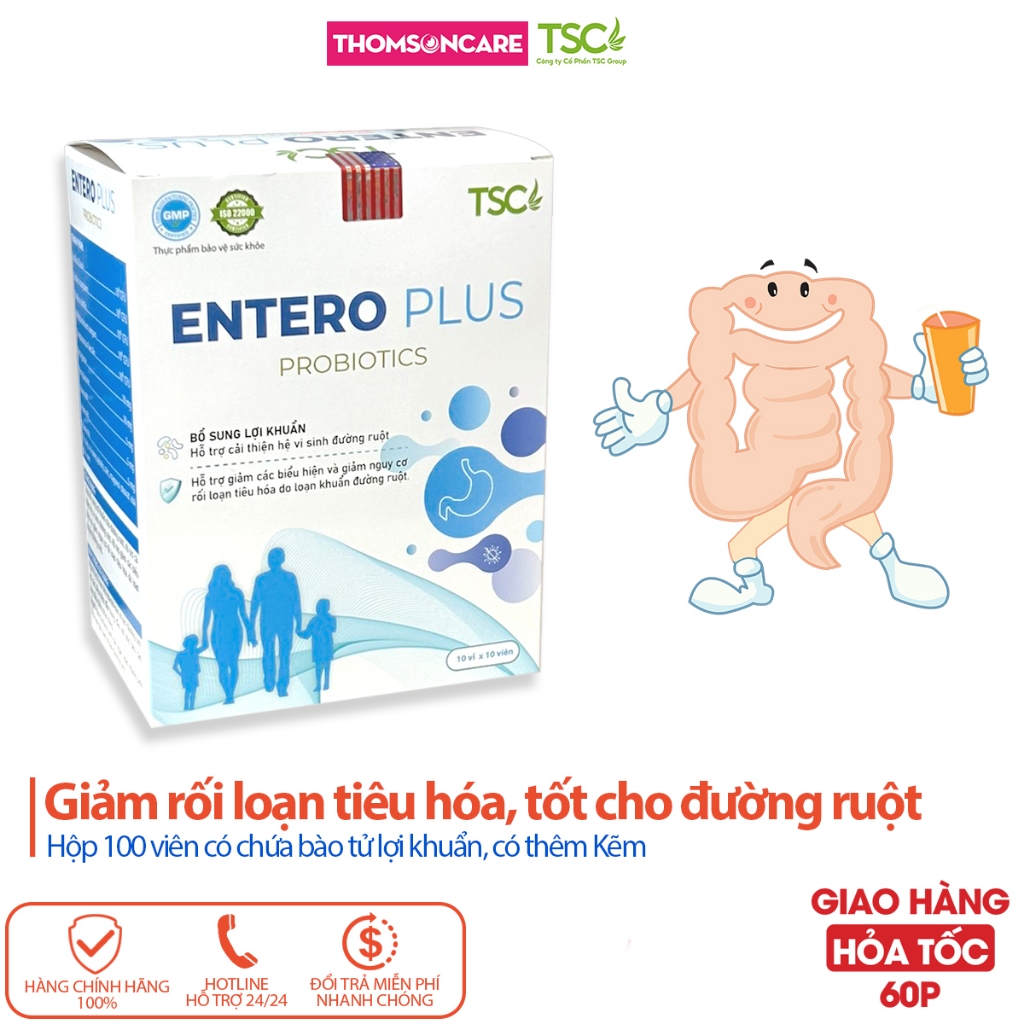 Men vi sinh Entero Plus Probiotics TSC Bổ sung lợi khuẩn, giảm rối loạn tiêu hóa, giảm táo bón - Hộp 100v Thomsoncare