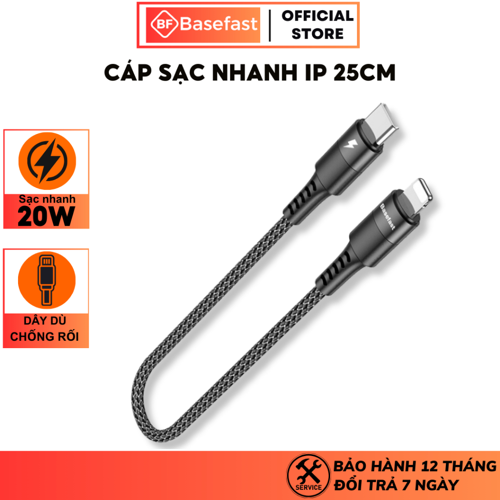 Cáp sạc nhanh 20W CS25 dây dù ngắn 25cm siêu bền dùng cho iP11 12 14 13promax.