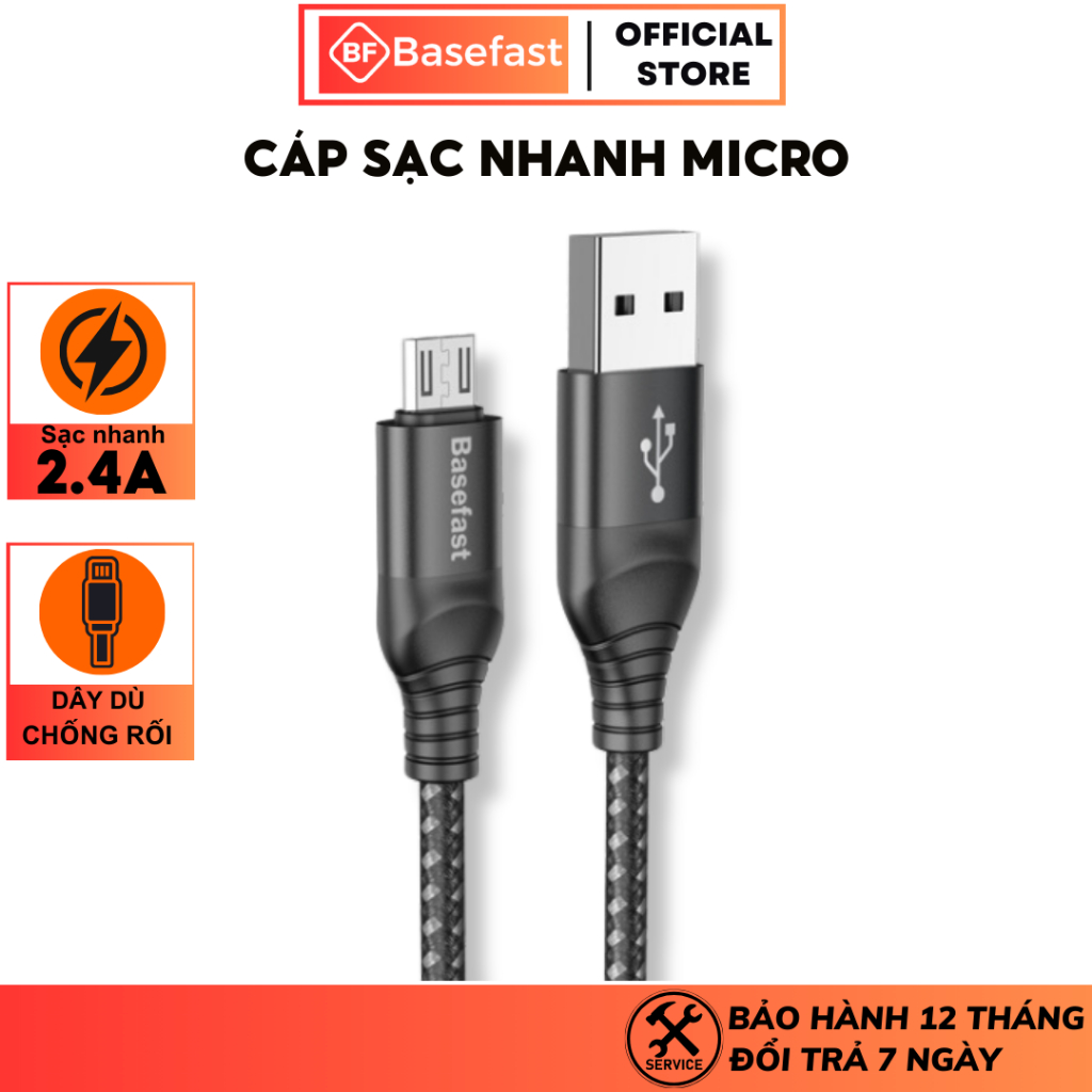 Cáp sạc nhanh Micro Basefast dây dù cao cấp chống đứt gãy cho samsung oppo android