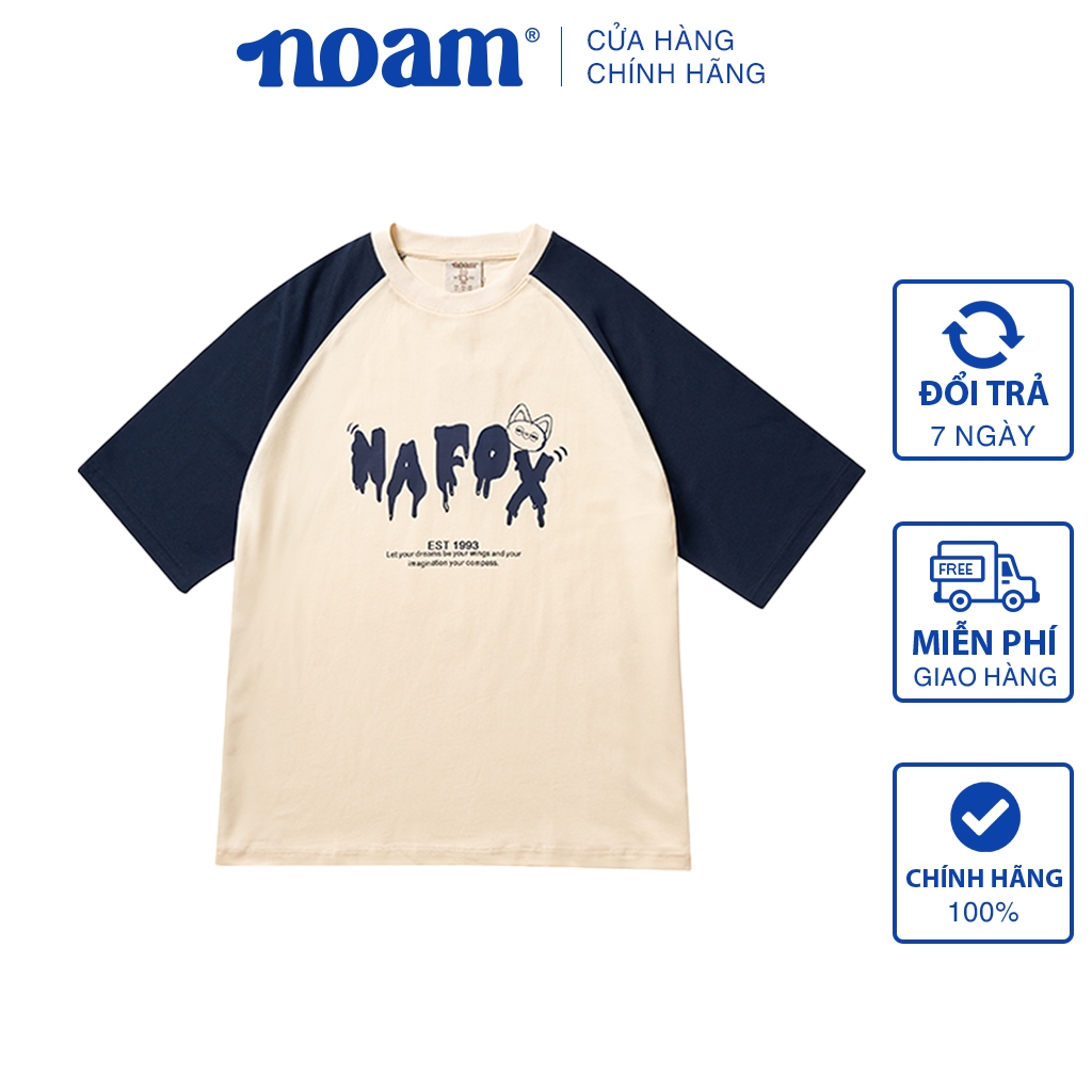 Áo thun Form rộng NOAM Nafox 1993 Unisex 100% Cotton - Màu kem phối xanh navy