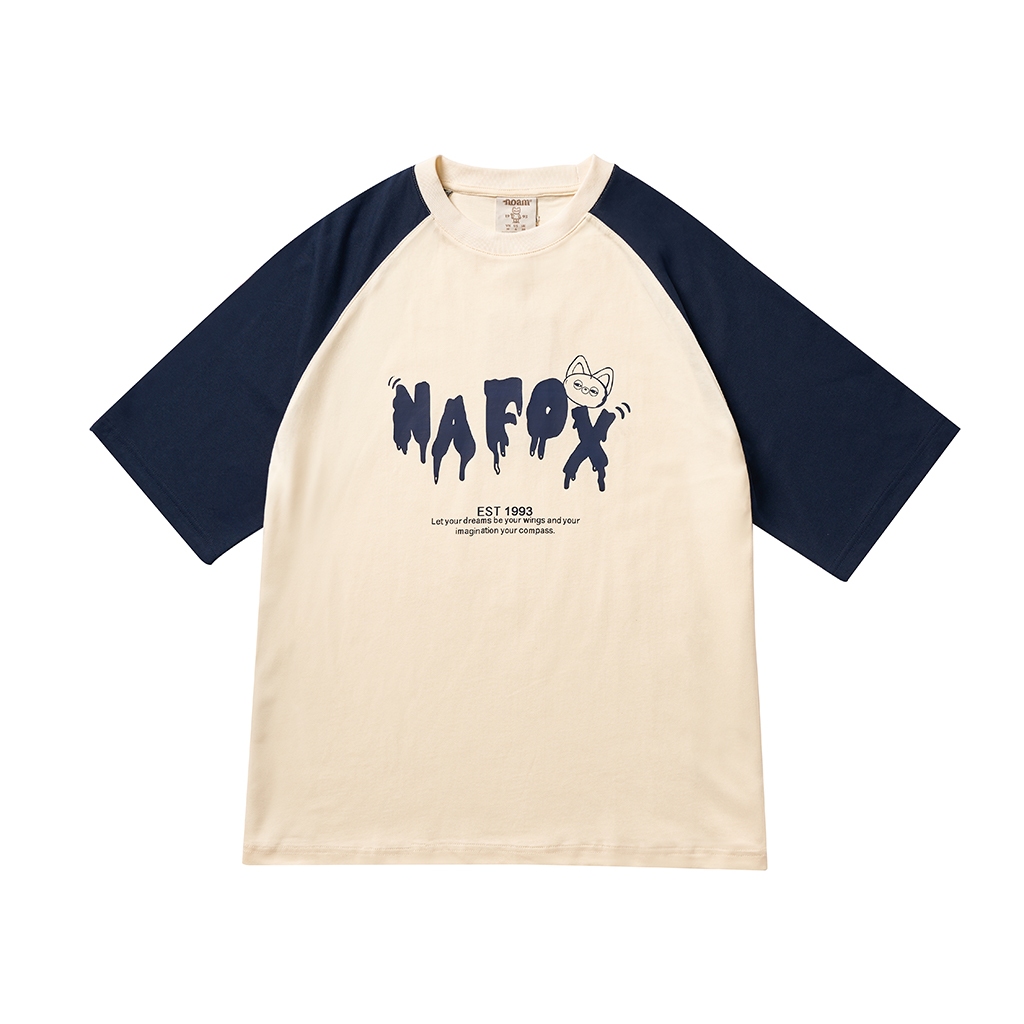 Áo thun Form rộng NOAM Nafox 1993 Unisex 100% Cotton - Màu kem phối xanh navy