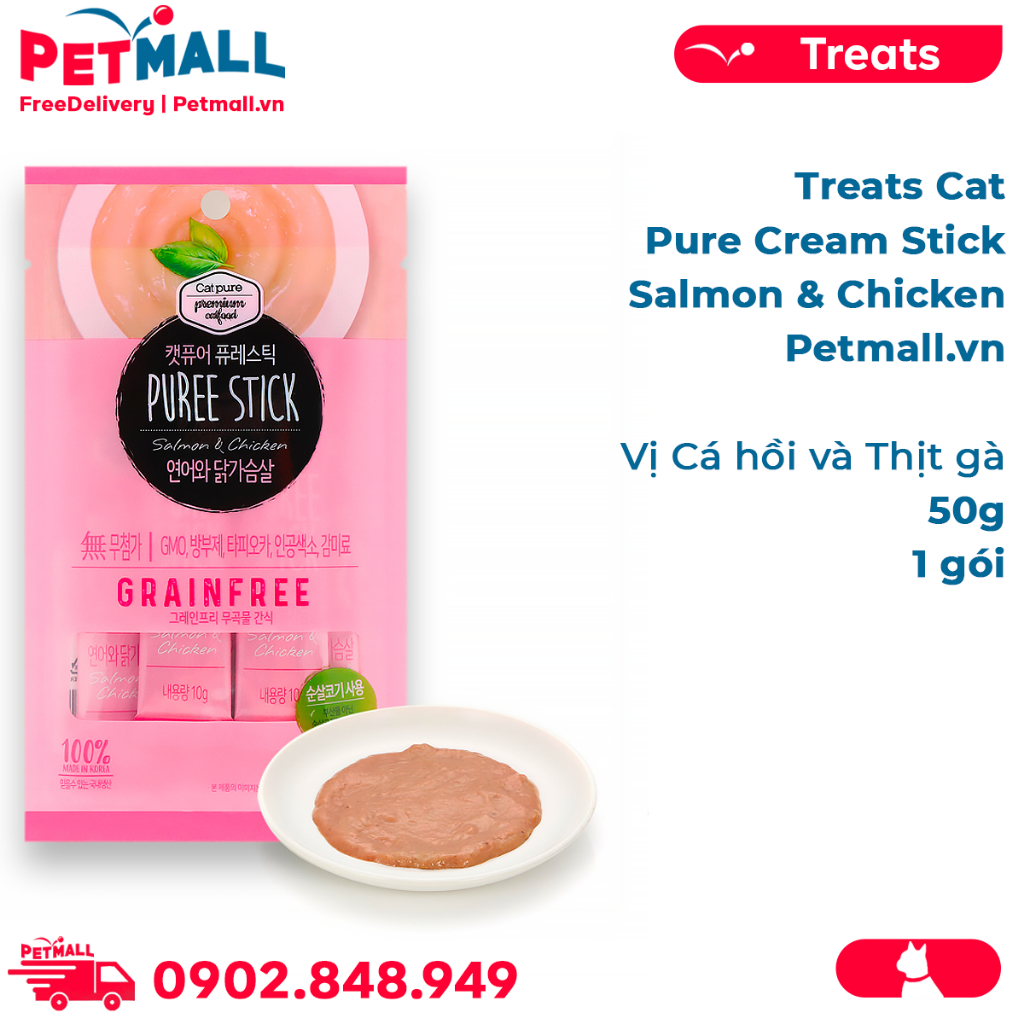 Treats Cat Pure Cream Stick Salmon & Chicken 50g - 1 gói - Vị Cá hồi và Thịt gà Petmall