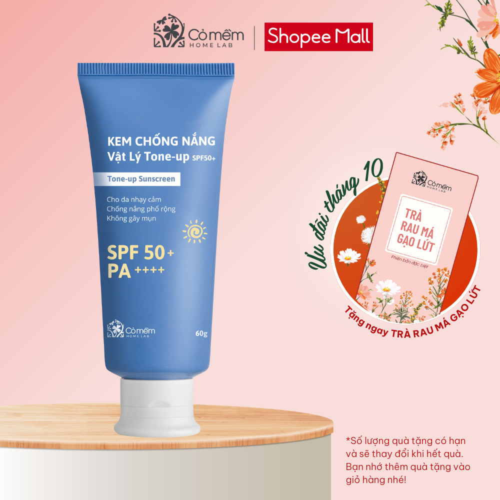 Kem Chống Nắng Vật Lý Tone Up SPF50 PA++++ Tone Up An Toàn Cho Da Nhạy Cảm Bà Bầu Trẻ Em Cỏ Mềm 60g