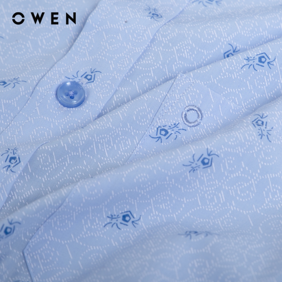 OWEN - Áo sơ mi dài tay Nam dáng Regular Fit màu Xanh chất liệu Bamboo-Microfiber - AR230348DT