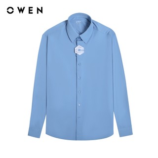 Owen premium - áo sơ mi dài tay slim fit as230103d màu xanh chất liệu nylon-spandex